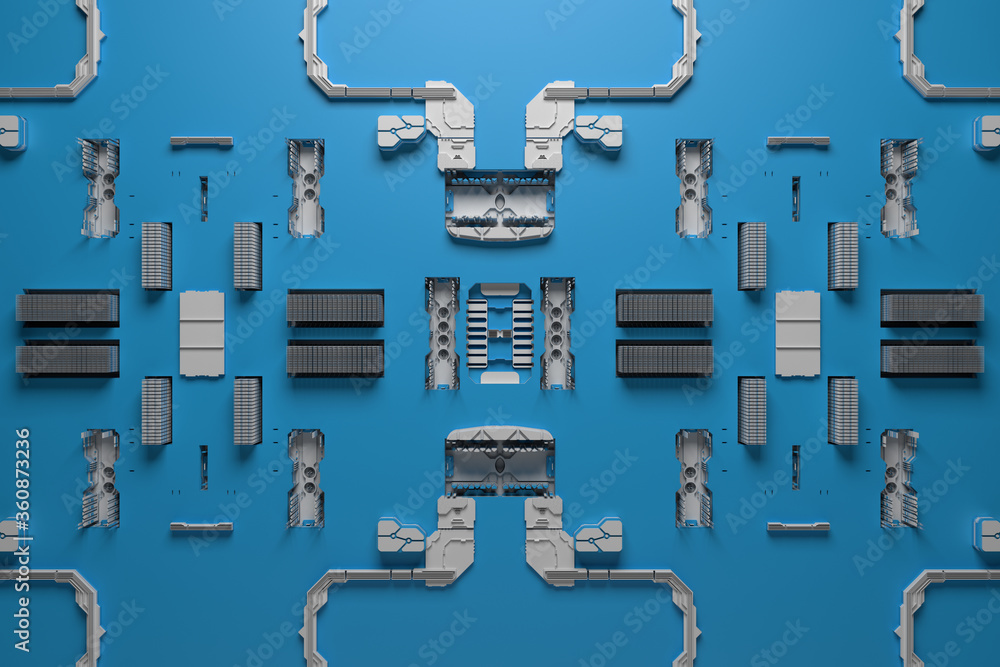 Poster 3d render of technology background with complex structure and details.