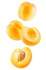falling apricots isolated on a white background