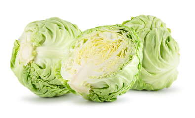 green cabbages isolated on a white background