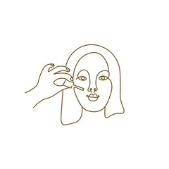 Abstract portrait of a beautiful girl with serum. Сoncept for spa salon, eco cosmetics vector icons in sketch style. Line style. Isolated on white background.