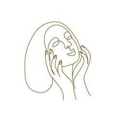 Abstract portrait of a beautiful girl. Сoncept for spa salon, eco cosmetics vector icons in sketch style. Line style. Isolated on white background.