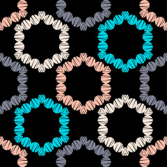 Paisley ornament. Seamless background. Design with manual hatching. Drawing. Ikat. Vector illustration for web design or print.