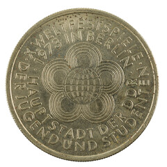 historic 10 east german mark coin special edition(1973) obverse isolated on white background