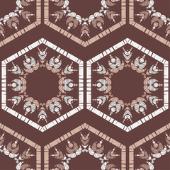 Paisley ornament. Seamless background. Design with manual hatching. Drawing. Ikat. Vector illustration for web design or print.