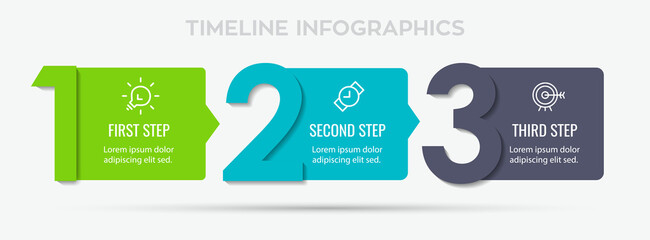 Vector Infographic label design with 3 options or steps. Infographics for business concept. Can be used for presentations banner, workflow layout, process diagram, flow chart, info graph - obrazy, fototapety, plakaty