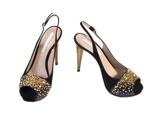 Stylish summer high heels female black suede leather shoes