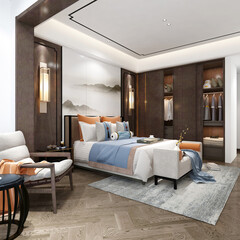 3d render of modern luxury hotel room
