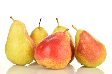 Sweet ripe pears, close-up, on a white background.