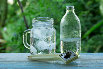 A glass of ice cube and Soda water