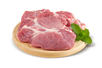 Pork Ridge on wooden plate isolated on white background.