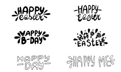Hand written lettering Happy Easter and Birthday text. Vector illustration of positive quotation isolated on white background. Template for greeting card, poster or print