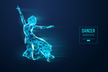 Abstract silhouette of a wireframe dancing woman. Dancer, girl, ballerina on the blue background. Convenient organization of eps file. Vector illustration. Thanks for watching