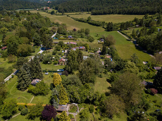 Aerial view of allotment gardens on the outskirt of Stuttgart in southern Germany.