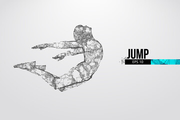 Abstract silhouette of a wireframe jumping man. People in a jump symbolize freedom. Man from particles on the white background. Convenient organization of eps file. Vector. Thanks for watching