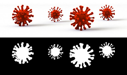 corona virus isolated on white background. Red bacteria virus cell. 3d illutration