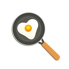 Fried egg in a pan. Heart shaped chicken egg breakfast.