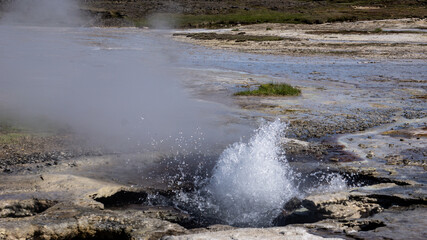 Boiling geothermal hot springs in the Hveravellir nature reserve, central highlands of Iceland.