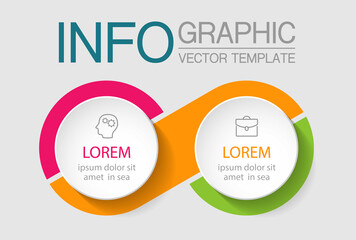 Vector infographic template with 2 steps or options. Data presentation, business concept design for web, brochure, diagram.