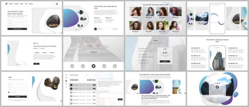 Vector template for website design, presentations, portfolio. Templates for presentation slide, flyer, leaflet, brochure cover, annual report with fluid colorful trendy blue gradients geometric shapes