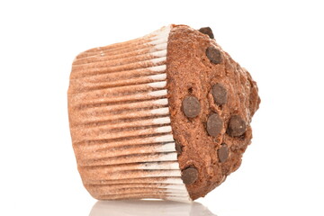 Chocolate muffins, close-up, isolated on a white background.