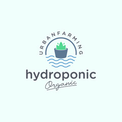 Fototapeta na wymiar Minimalist Lined Hydroponic Farming Logo Design