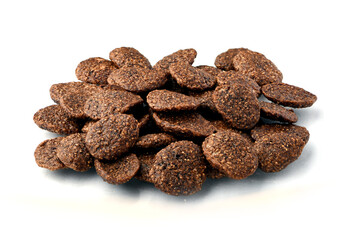 Breakfast cereal balls with chocolate on a white background