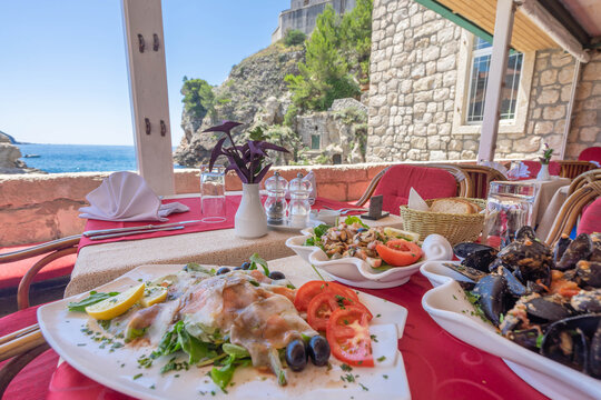 Seafood restaurant with an ocean view in Dubrovnik, Croatia
