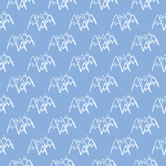 Seamless pattern with mountains on blue background. White peak rock endless wallpaper.