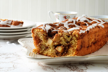 closeup sliced apple fritter loaf bread cake