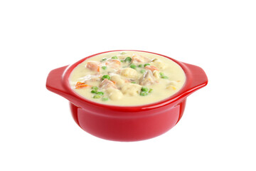 isolated bowl of chicken vegetable cream soup