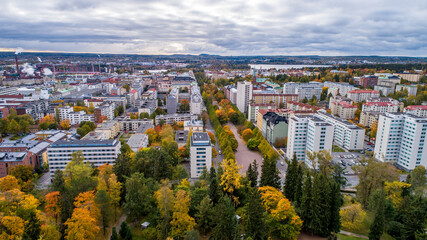 Obraz premium Aerial view of Tampere city in autumn , FInland
