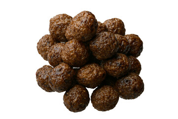 Breakfast cereal balls with chocolate on a white background