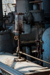 Vintage industrial equipment, gauges, valves, and controls in the original waterworks plant for the city of Columbia South Carolina which initially began service in 1821