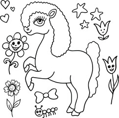 horse pony black and white vintage vector image 