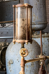 Vintage industrial equipment, gauges, valves, and controls in the original waterworks plant for the city of Columbia South Carolina which initially began service in 1821