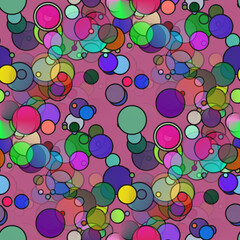 Seamless pattern with bright chaotically arranged circles of different color and opacty 