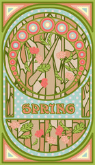 Spring banner in art nouveau style, vector illustration