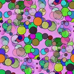 Seamless pattern with bright chaotically arranged circles of different color and opacty 