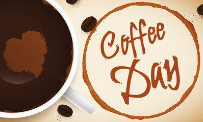 Delicious Americano Cup, Stain and Beans for Coffee Day Celebration, Vector Illustration