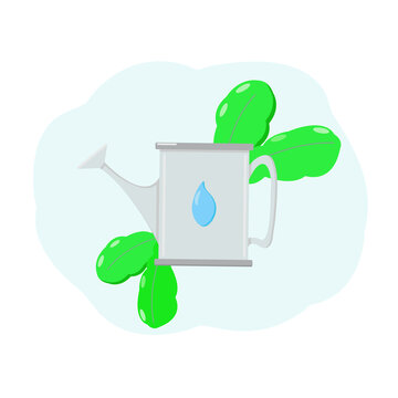 watering can and grass vector illustration isolated on white background