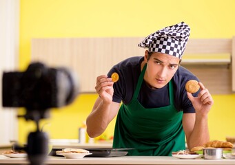 Young chef blogger explaining food preparation