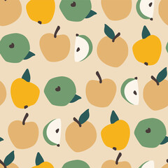 Vector seamless pattern with apples. Trendy hand drawn textures.
