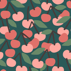 Vector seamless pattern with cherry. Trendy hand drawn textures.