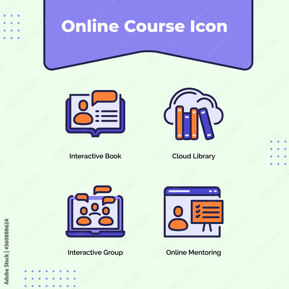 Poster preview online course icon interactive book cloud library interactive group online mentoring with ou