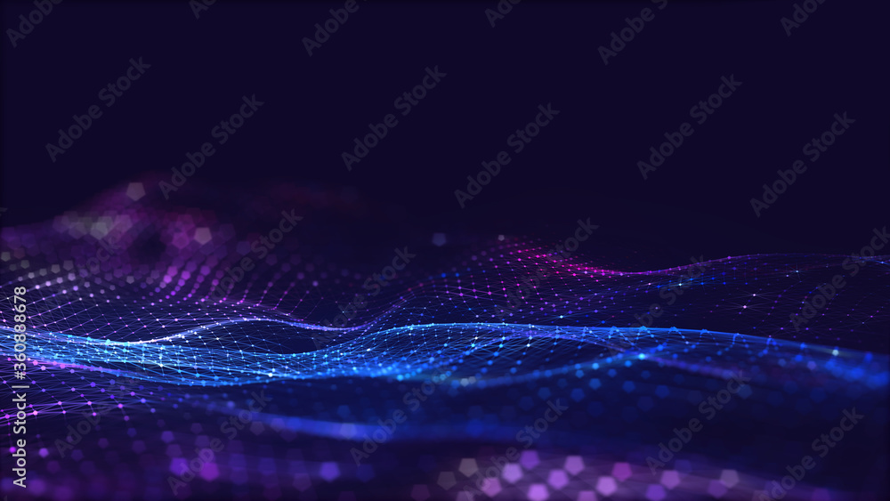 Fototapete Abstract polygonal space low poly dark background with connecting dots and lines.