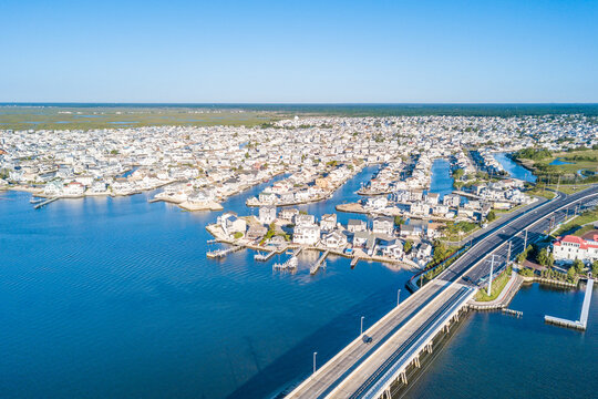 Aerial photo of beach town at Atlantic coast of America
