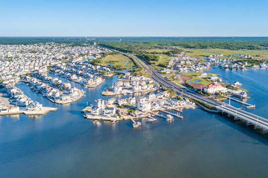 Aerial photo of beach town at Atlantic coast of America