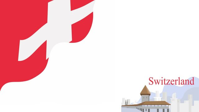 Switzerland flag with famous Chapel Bridge building