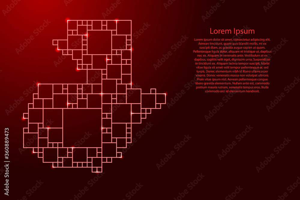 Poster guatemala map from red pattern from a grid of squares of different sizes and glowing space stars. ve