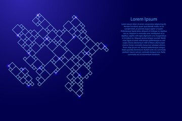 Azerbaijan map from blue pattern composed puzzles and glowing space stars. Vector illustration.